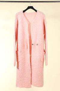 Long & Lush Double Breasted Knit Cardi Pink