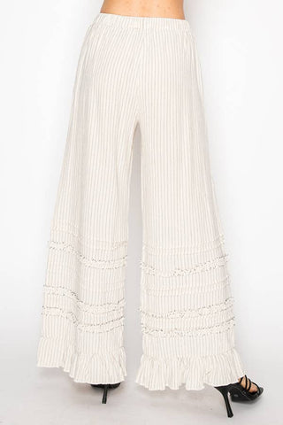 Pinstripe ruffle pants
