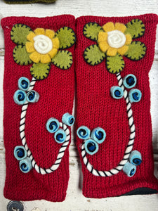 Felted Flower Fingerless gloves