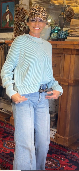 Harley Cropped Sweater Dusty Teal