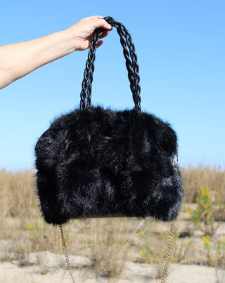 Faux Mink Handbag Blk