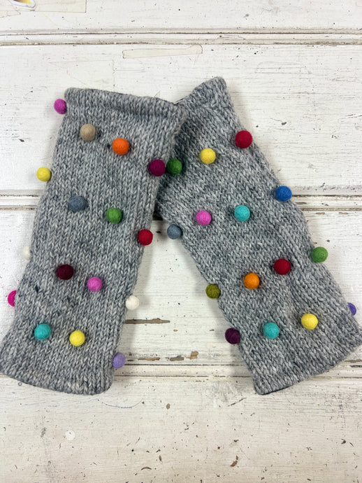 Pom Pom Fingerless Gloves