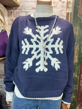 Cozy Snowflake Sweater Navy