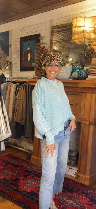 Harley Cropped Sweater Dusty Teal