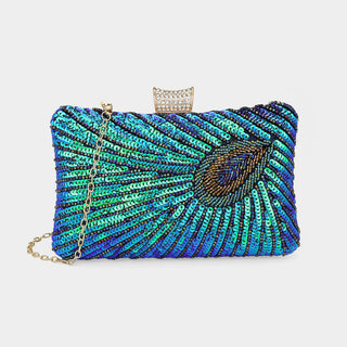 Peacock Rectangle Beaded Clutch