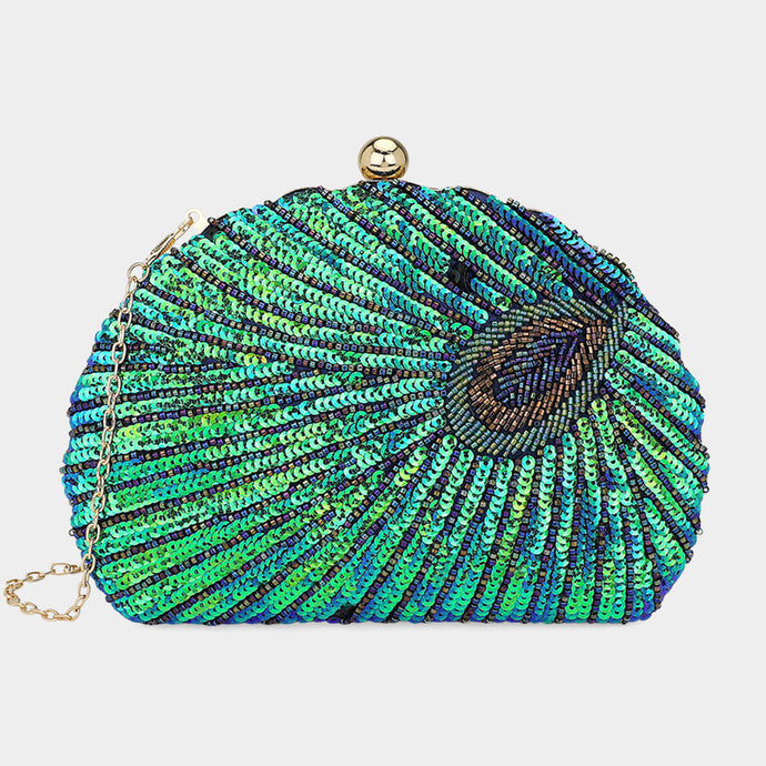 Half moon peacock clutch