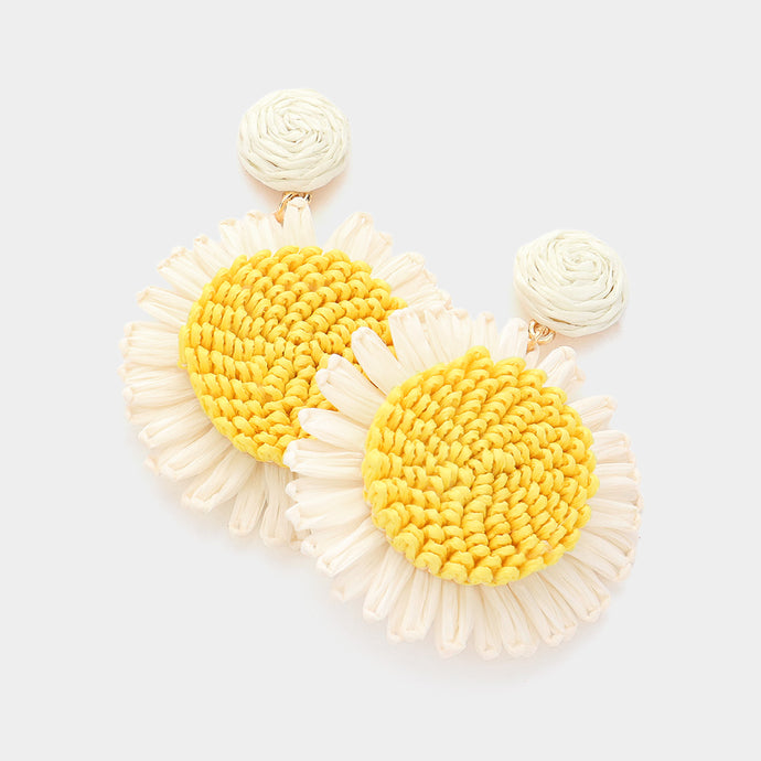 White Raffia Sunflowers earrings