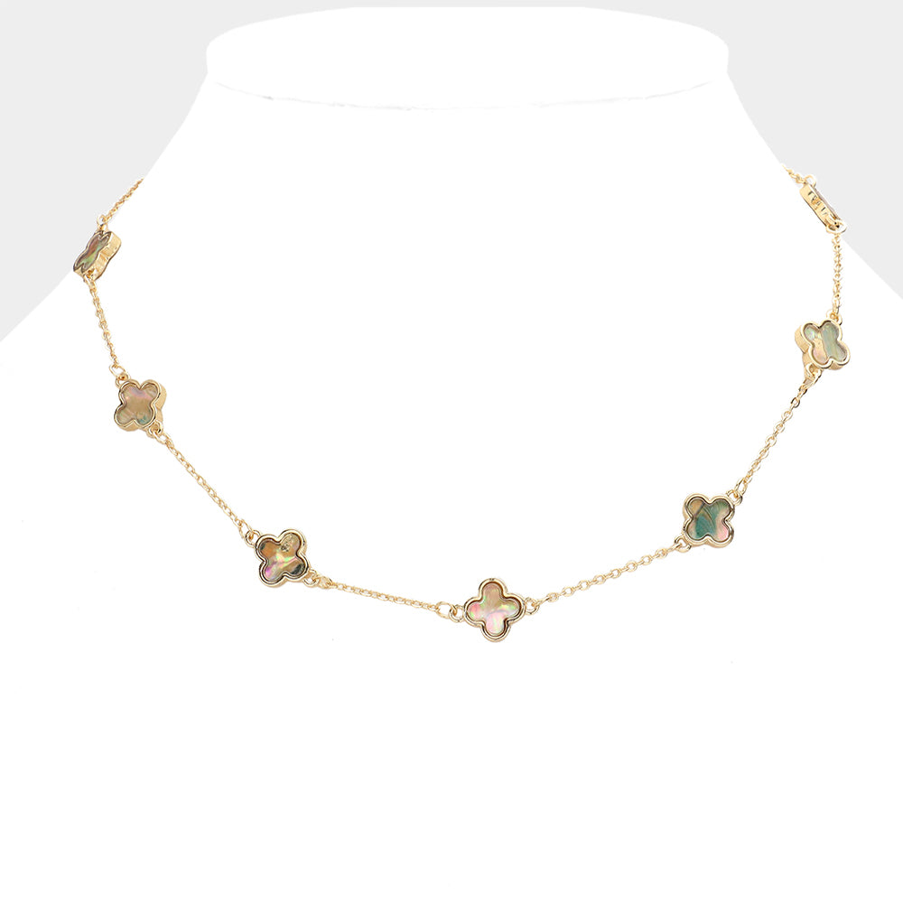 Abalone Quatrefoil Station Necklace