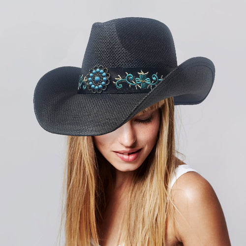 Embroidered Western Hat BLK