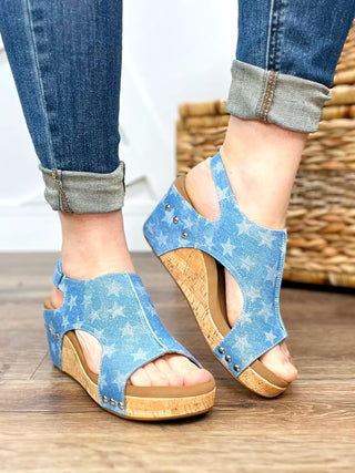 Carley Wedge-Light Blue Denim Medium Stars