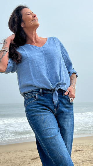Tie Up Front Linen Top O/S