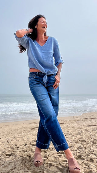 Tie Up Front Linen Top O/S