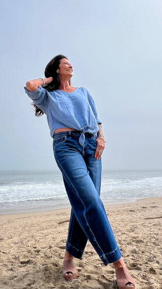 Tie Up Front Linen Top O/S