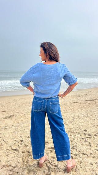 Tie Up Front Linen Top O/S