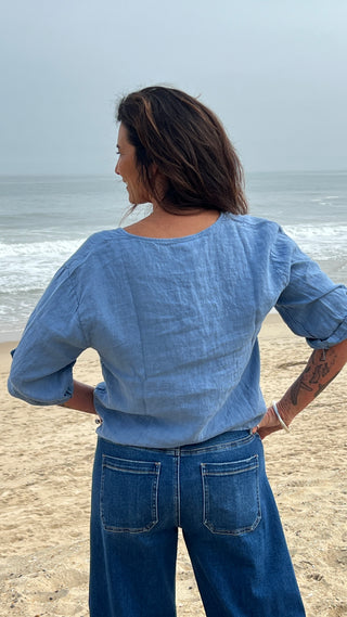Tie Up Front Linen Top O/S