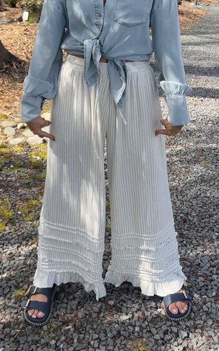Pinstripe ruffle pants