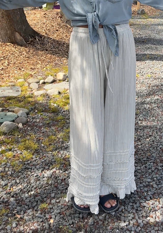 Pinstripe ruffle pants