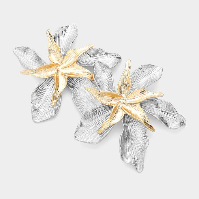 Two tone Orchid Flower Earrings
