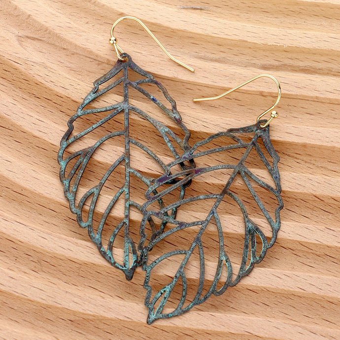 Metal cut out leaf earrings