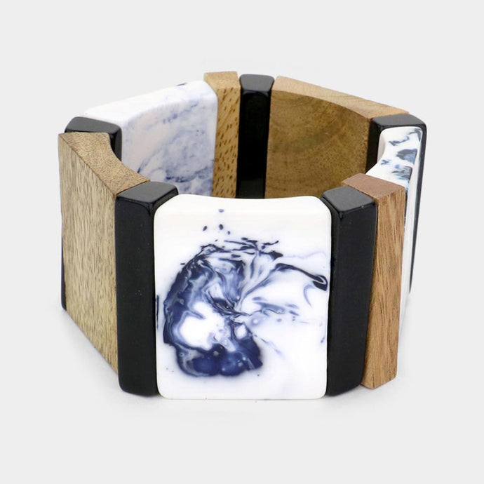 China Plate Blue & Wood Bracelet