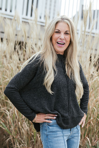Melange Seamed Sweater - Black