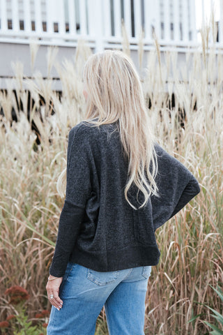 Melange Seamed Sweater - Black