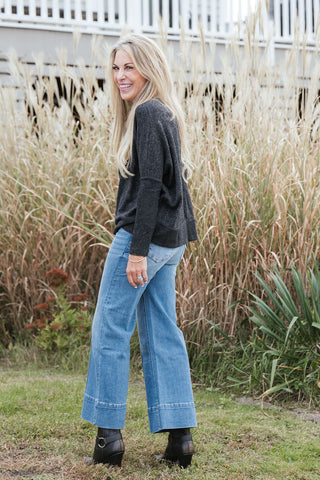 Melange Seamed Sweater - Black