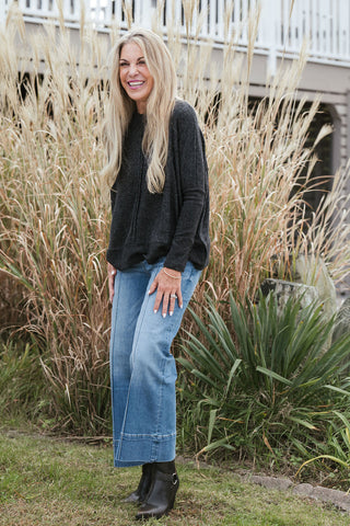 Melange Seamed Sweater - Black
