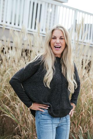 Melange Seamed Sweater - Black