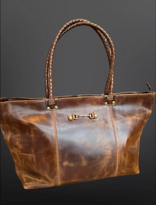 Equestrian Snaffle Bit Oakbark Oily Leather Tote Bag