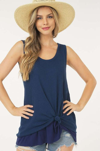 Two Toned Tied Tank Navy Dk