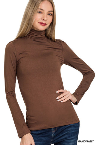 Martha Mock Neck Top Mahogany