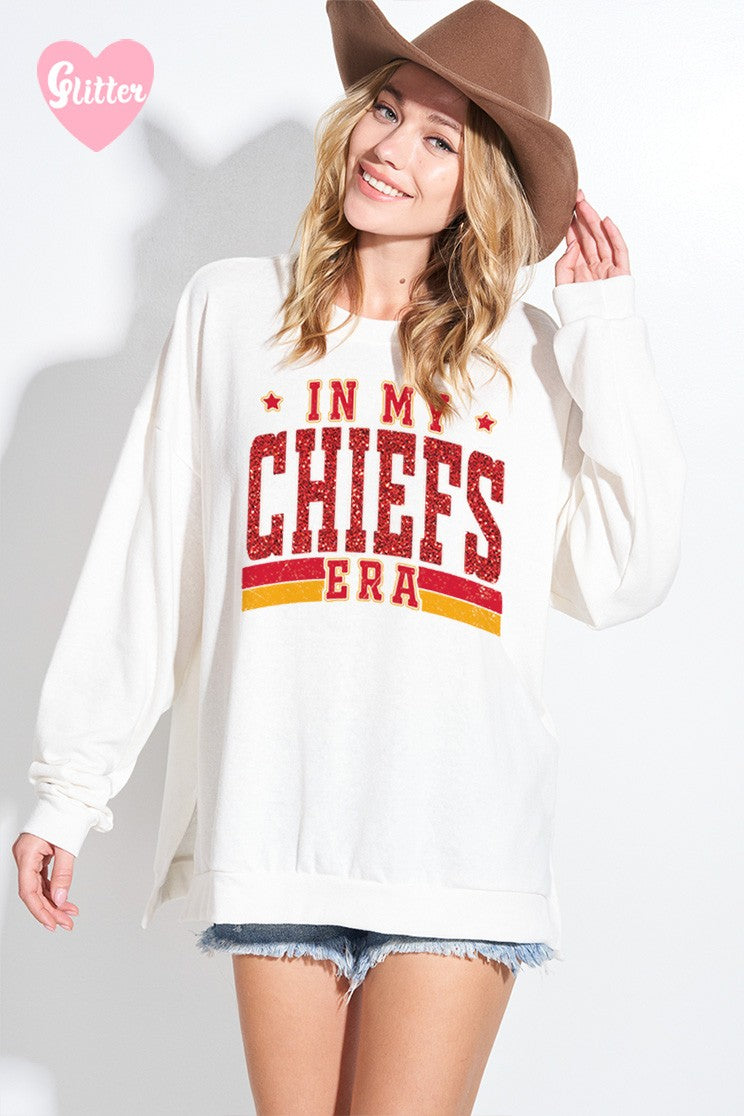 In My Chiefs Era Glitter Sweatshirt Ivory