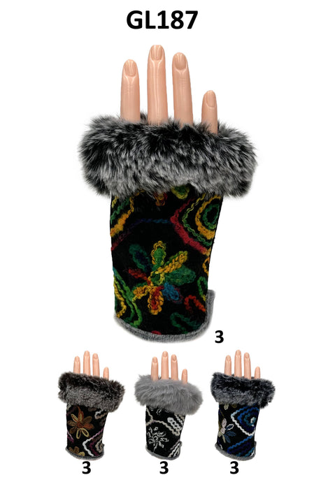 Felted Fingerless Gloves w/ Fur Cuff