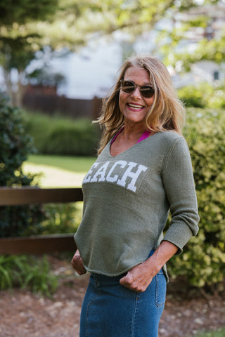 New "BEACH" Sweater Olive