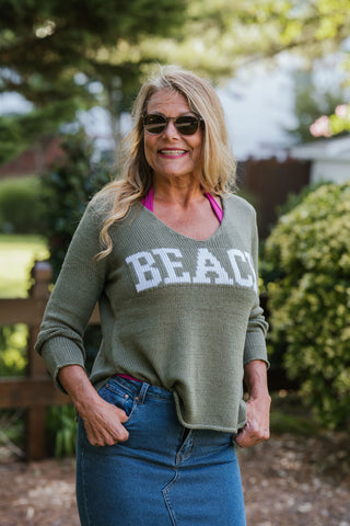 New "BEACH" Sweater Olive