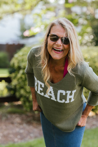 New "BEACH" Sweater Olive
