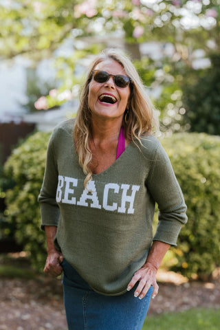 New "BEACH" Sweater Olive