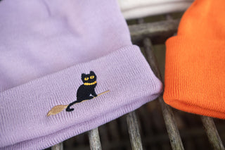 Halloween Black Cat Beanie Beige