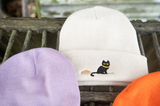 Halloween Black Cat Beanie Beige
