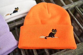 Halloween Black Cat Beanie Beige