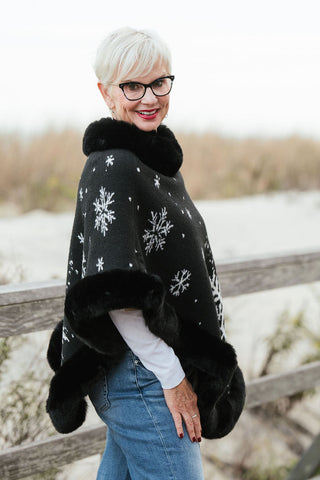 Snowfall Poncho O/S Blk