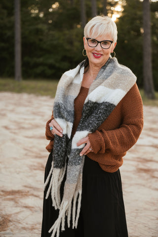 Fluffy Scarf Neutral/Blk