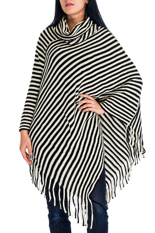 Fruit Stripe Poncho Blk/Ivory O/S