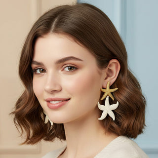 Bold Raffia Stars White Earrings