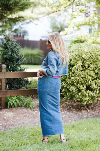 Front Slit Maxi Denim Skirt