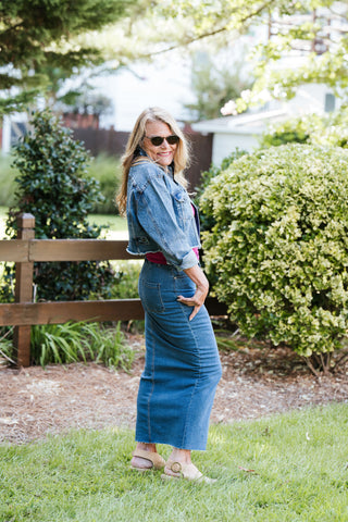 Front Slit Maxi Denim Skirt