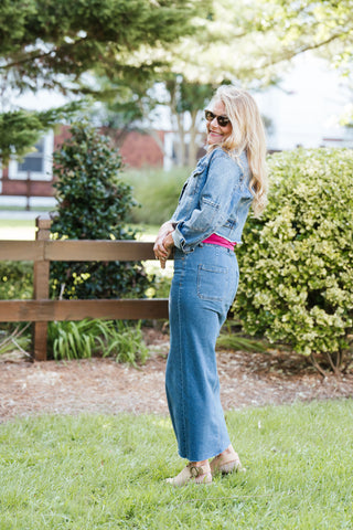 Front Slit Maxi Denim Skirt