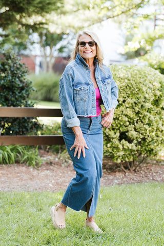 Front Slit Maxi Denim Skirt