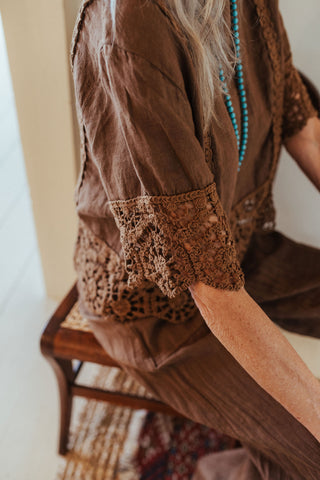 Margie Linen Lace Top O/S